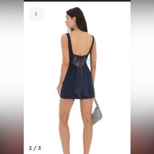 Lucy in the sky navy bow back dress